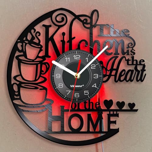 Viiluuxr Disque Vinyle Pendules Murales 30 cm de Diamètre Horloge Digitale LED Moderne Horloge Cuisine Salon Lumineuse Silencieuse sans Tic-tac Murale Salle à Manger...