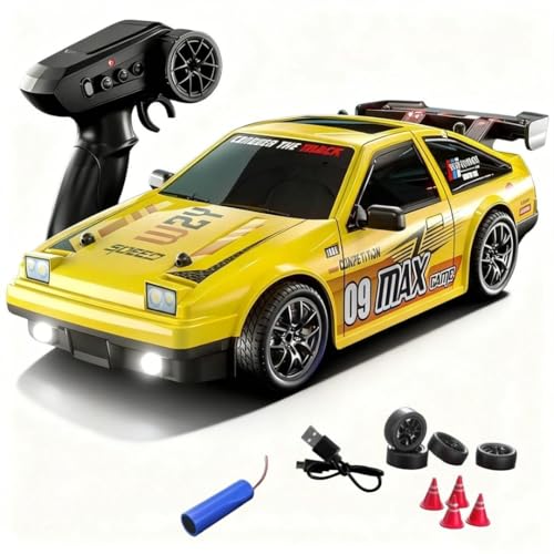 Image of Rc Drift Remote Control Car 1:16 Scale, High-Speed, 4Wd, Lights, Rechargeable Racing Car, Drifting Tires, 2.4Ghz, for Kids (1:16 RC Drift - Yellow)