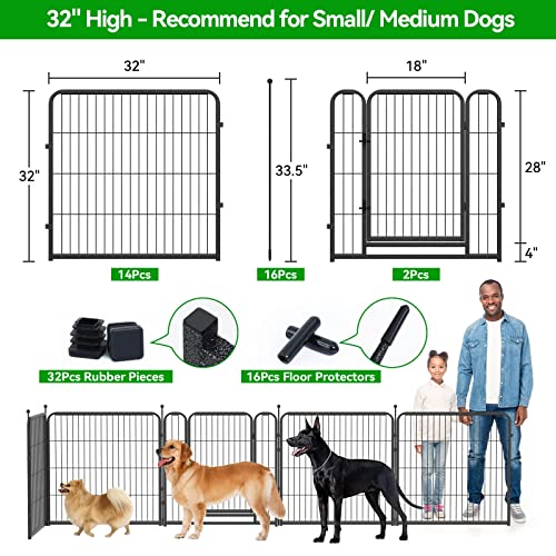 Kfvigoho Dog Playpen Outdoor 16 Panels Heavy Duty Dog Pen 32" Height Puppy Playpen Indoor Anti-Rust Exercise Fence With Doors For Medium/Small Pet Play For Rv Camping Yard, Total 42Ft, 140 Sq.ft #TOP2