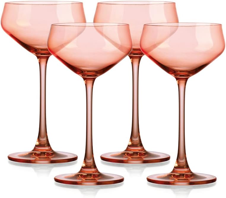 Godinger Martini Glasses, Coupe Cocktail Glasses, European Martini Glass Cocktail Glass Set of 4, Purple, 6oz - Made in Europe