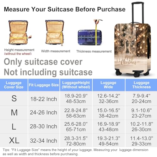 Image of Deer Luggage Cover - Two Reindeer in Snow with Glowing Tree, Warm Winter Scene Suitcase Protector for 32 34 Inch Bag