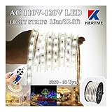 KERTME 5050-60 Type AC 110-120V White LED Strip Lights, Flexible/Waterproof/Dimmable/Multi-Modes LED...