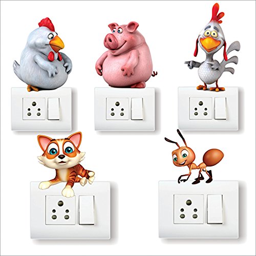 Buy AH Decals Amazing Animal Cartoon 3D Wall Switch Board Stickers for ...