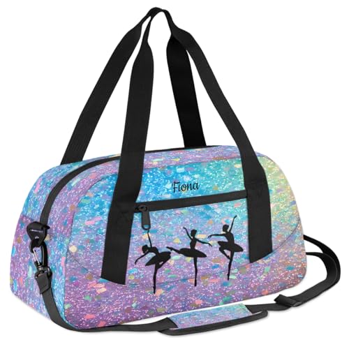 Custom Kids Sports Duffel Bag Rainbow Colored Glitter Ballet Dance Personalized Dance Gym Bag for Boys Girls Lightweight Weekender Travel Duffle Cheer Bag2