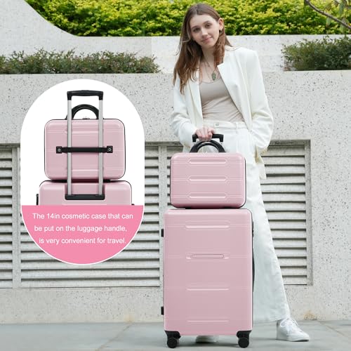 Image of 6 Pcs ABS Hardshell Luggage Set Spinner Wheel Suitcase Suitcase Baby Pink