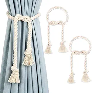 JAZLOG Cotton Striped Curtain Tiebacks Window Sheer Decorative Holdbacks, Beige White, Pack of 2