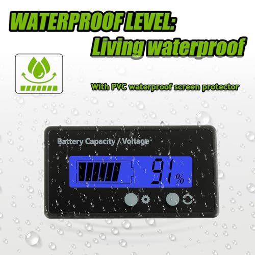 EPLZON Batteriekapazitäts Voltmeter Monitor, DC 12V 24V 36V 48V 60V 72V Batteriemessgerät, Batteriekapazität Spannung Meter Blei-Säure und Lithium Ion Batterietester (Blau Licht)