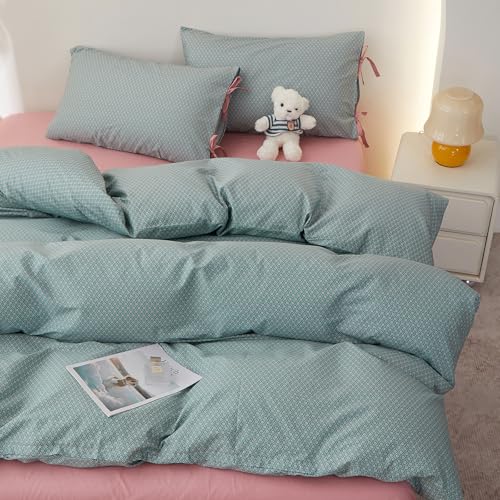 Image of LifeTB Vintage Green Floral Comforter Set King, 3 Pieces Aesthetic Pink Flowers Comforter with 2 Bowknot Pillowcases, Cottagecore Floral Bedding Set Farmhouse Botanical Comforter for All Seasons