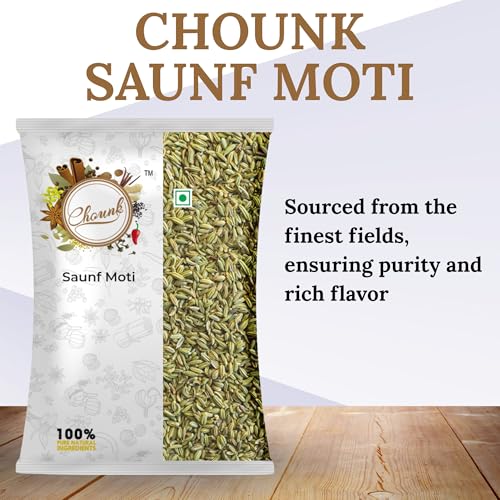 Image of Chounk Premium Whole Fennel Sauff Seeds - 400g (Pack of 4) | Natural Big Fennel Seeds | Moti Saunf with No Preservatives & No Additives | Fresh and Natural Badishep Sompu Variyali | Mouri Saunf