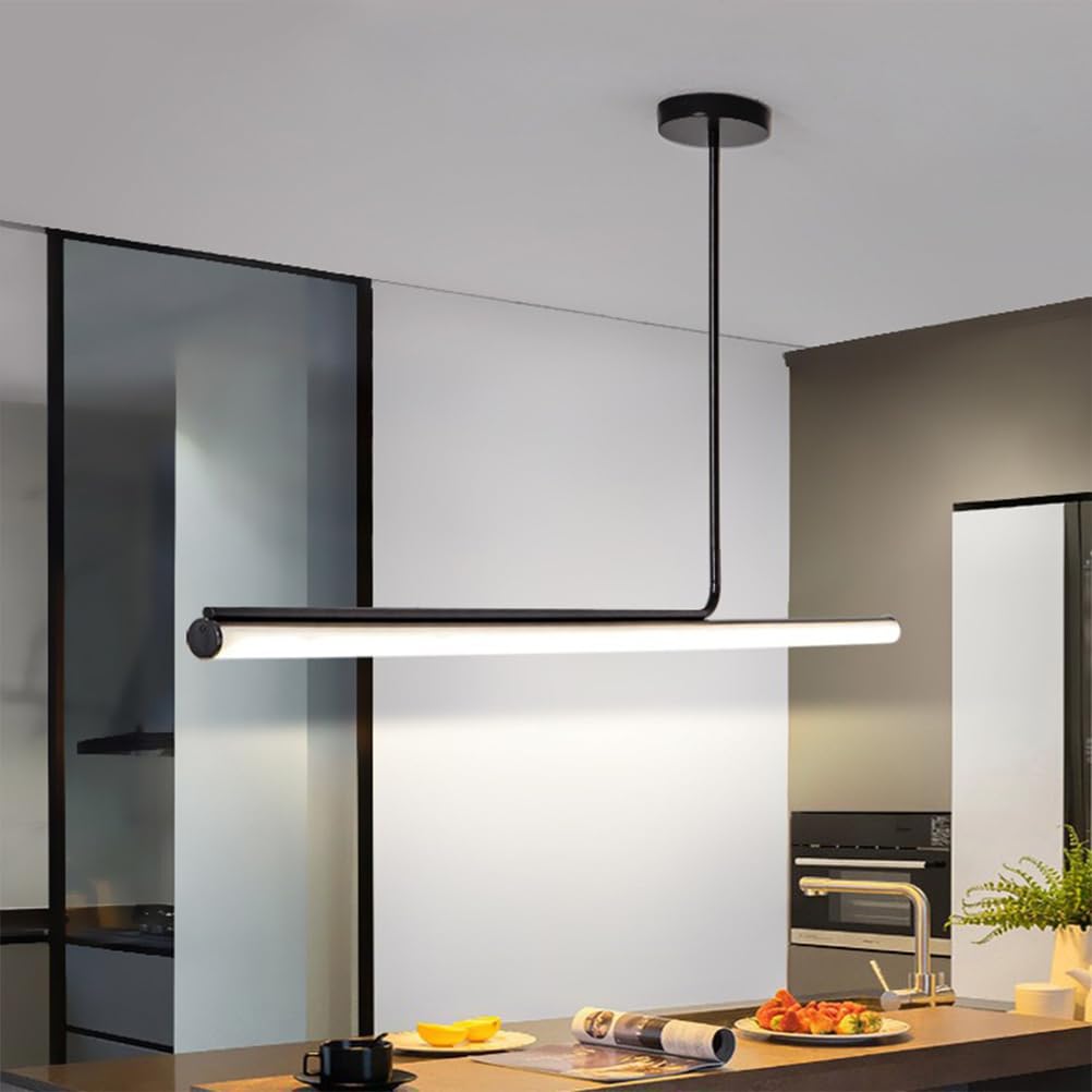 Lampara Techo Colgante LED Moderna Diseño Lineal Comedor Cocina Lamparas de Techo Mesa Lámparas Colgante Regulable con Control Remoto Luz para Salon Oficina Decor Lámpara (Negro, L100cm)