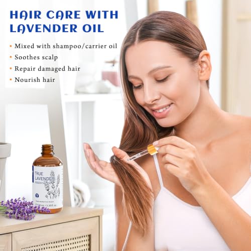Image of HIQILI Lavender Essential Oil for Diffuser, Aromatherapy & Better Sleep | With 10ml travel bottle, Relaxes Mind & Eases Stress, Calming Scent for Room Office & Workspace - 100mL / 3.38 fl oz