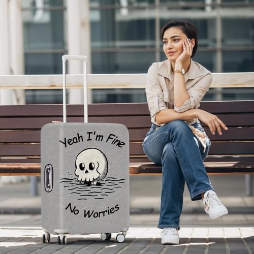 Image of Yeah I'm Fine, No Worries Skeleton Luggage Cover - Funny & Cool Travel Protector for 18-32 Inch Suitcases, Stretchy & Machine Washable