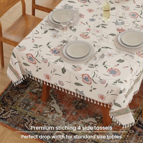 Image of Urban Space Rectangular Sicilia Table Linen Collection - Premium Water & Stain Resistant Dining Table Cover For 6 Seater,Anti Skid Table Cloth For Center Table,1 Piece (Ivyrose Snow White,52 inch x 92 inch)