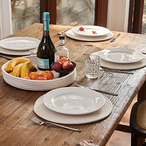 Art PineCone Round Placemats Set of 4, White Placemat-Woven Cotton Rope Chargers for Dinner Plates, Non-Slip, Heat Resistant Table Decor, Boho Farmhouse Kitchen Decor (Off White, 13 inch)