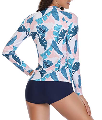 Daci Women Rash Guard Long Sleeve Zipper Bathing Suit with Built in Bra Swimsuit UPF 50 Pink L