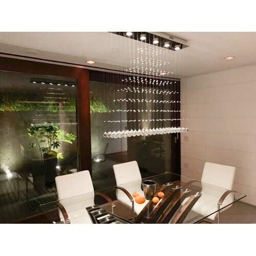 Image of Crystal Glass Ceiling Lamp Stainless Steel Chandelier with Glass Bead &Sparkling K9 Crystal Chandelier - (Yellow Light) 6