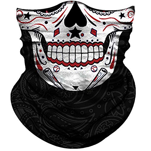 Obacle Skull Face Mask for Women Dust Wind UV Sun Protection Seamless Bandana Face Mask for Rave Festival Motorcycle Riding Biker Fishing Outdoor Running 3D Tube Mask (Skull Red Lip White Face Women)