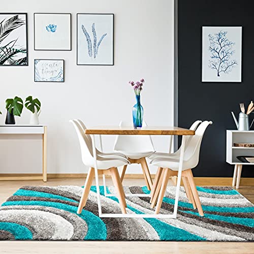 Luxe Weavers Lantanas Collection 7070 Turquoise 5X7 Modern Shag Geometric Area Rug #TOP2