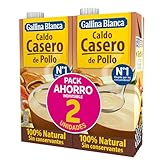 GALLINA BLANCA Caldo Casero de Pollo 100% Natural | Cocinado a Fuego Lento Durante 3h. Sin Gluten, Sin Conservantes, Bajo en Grasa - Pack 2 x 1L