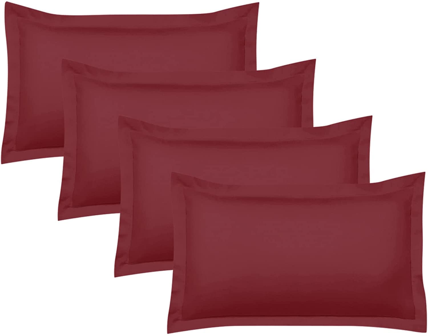 Juego de 4 fundas de almohada Oxford 100% algodón egipcio, 400 hilos, suaves y frescas, calidad de hotel (75 cm x 150 cm), paquete de 4 fundas de almohada para dormitorio, color burdeos