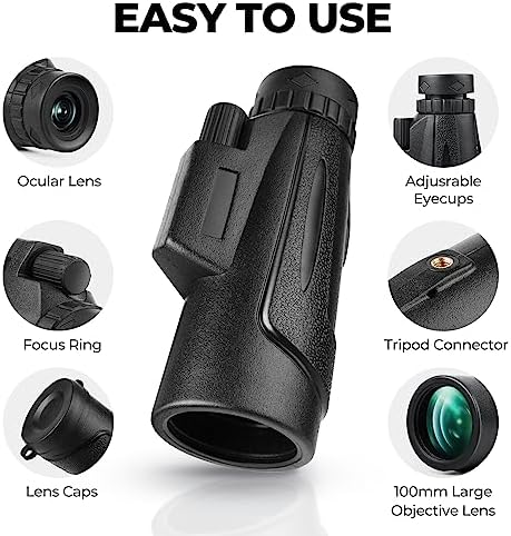 Miniatura 7 de Telescopio monocular HD de 12 x 50 para smartphone, monoculares para adultos de alta potencia con prisma Bak4 y lente Fmc, visión nocturna baja para