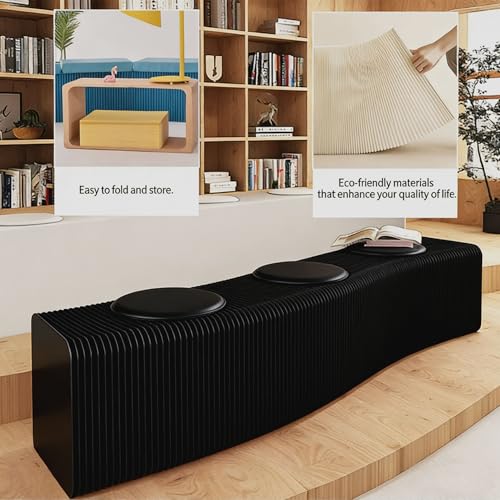 Image of Rectangle Ottoman - Folding Bench Rest for Bedroom & Entryway, Collapsible Stool with Pad, Portable Stool & Square Ottoman for Living Room Home Decor, Aesthetic Kraft Paper Footrest (Red)