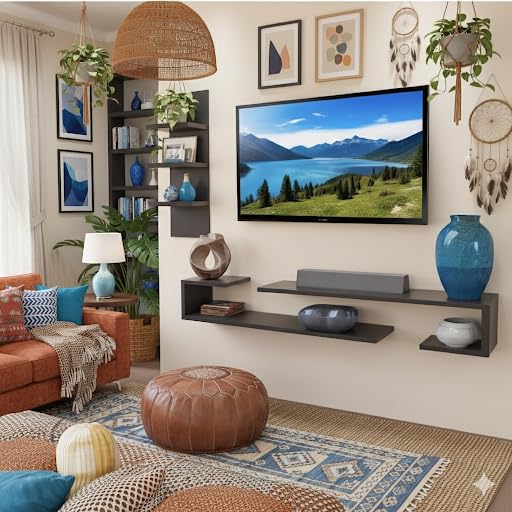 Image of Dual J Style 48 Inches Broad Based Wall Mounted Tv Cabinet Shelf for Living Room, Bedroom, Kids Room, Lounge (Mocha Wenge)
