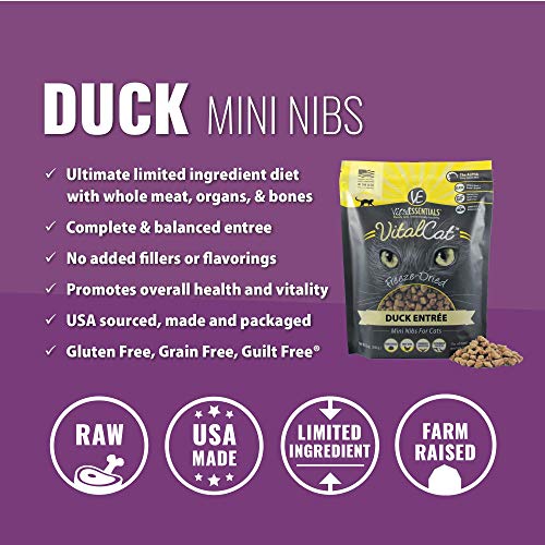 Vital Essentials Vital Cat Freeze-Dried Grain-Free Duck Mini Nibs Cat Food, 12 Oz. #TOP3