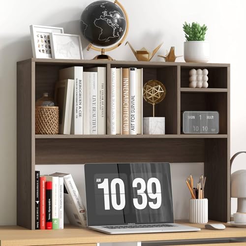 Image of Tangkula Desktop Bookshelf, Countertop Storage Hutch with 4 Shelves for Computer Desk, Desktop 2-Tier Display Rack, Multipurpose Wood Desk Hutch Storage Organizer for Dorm Office Home