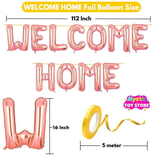 Image of Welcome Home Banner Rose Gold for Baby Boy Girl Bride Airport Foil Balloon Decoration Decor Celebration Rose Golden