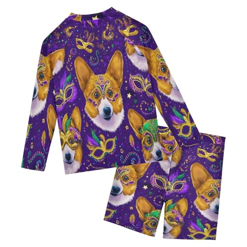 Corgi Dog Confetti Beads Boys Swimsuit Rash Guard Toddler Kids Long Sleeve Swim Shirt and Trunks Swimwear Set 3-10Y2