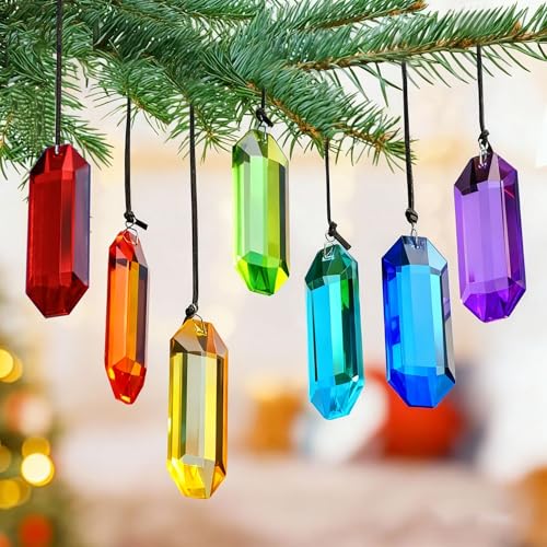 HDCRYSTALGIFTS 7pcs Crystal Suncatcher Prisms 3'' Window Hanging Ornament Rainbow Glass Prism Sun Catcher Decor for Home Garden