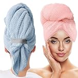 AUYFUA 2 PCS 100 X 60 Cm Microfibre Hair Towel, Hair Towel Wrap, Quick Drying Hair Wrap for Long Thick Curly Hair, Fit Design, Large Size, Ideal for Daily Use After Showers or Workouts, Pink and Blue