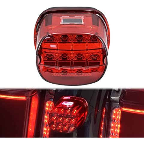 HDBUBALUS Motorcycle Rear Led Tail Light Red Lense Brake Running Taillight Fit for Harley Sportster Touring Road King Electra Glide Dyna Fat Boy Night Train Softail 1 Pcs Cover