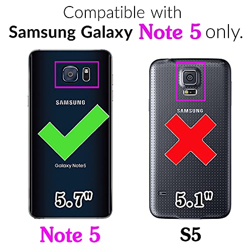 Asuwish Compatible with Samsung Galaxy Note 5 Wallet Case Tempered Glass Screen Protector and Flip Cover Card Holder Cell Accessories Phone Cases for Glaxay Note5 Gaxaly Notes 5s Five Women Men Black by Asuwish - Image 2