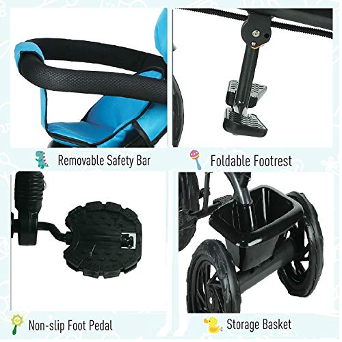 Image of JoyRide 3 in 1 Baby Tricycle Toddler Stroller Kids Pedal Tricycle w /Pusher Removable Canopy Safety Bar Storage Footrest for 18 Months to 5 Years (Blue)