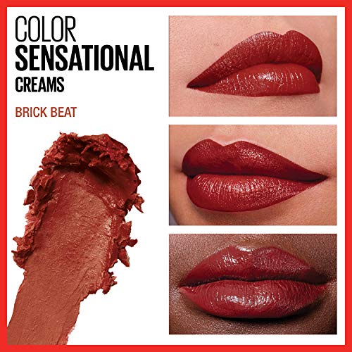 Image of Maybelline Color Sensational Lipstick, Lip Makeup, Cream Finish, Hydrating Lipstick, Nude, Pink, Red, Plum Lip Color, Brick Beat, 0.15 oz; (Packaging May Vary)