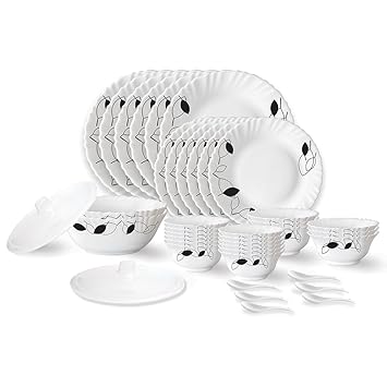 Shadow Fluted Series Opalware Dinner Set | 40 Pieces for Family of 6 | Microwave & Dishwasher Safe | Bone-Ash Free | Crockery Set for Dining & Gifting | Plates & Bowls | White