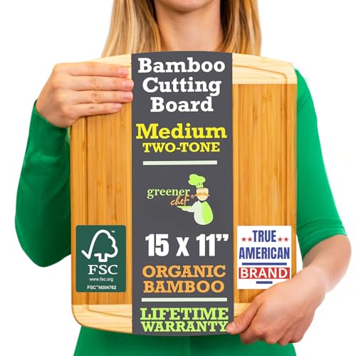 GREENER CHEF 15 Inch Medium Cutting Board with Lifetime Replacements,