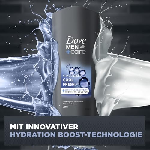 Dove Men+Care 3-in-1 Duschgel Cool Fresh Duschbad für Körper, Gesicht und Haar mit 24 Stunden Pflege Effekt 6x 250 ml