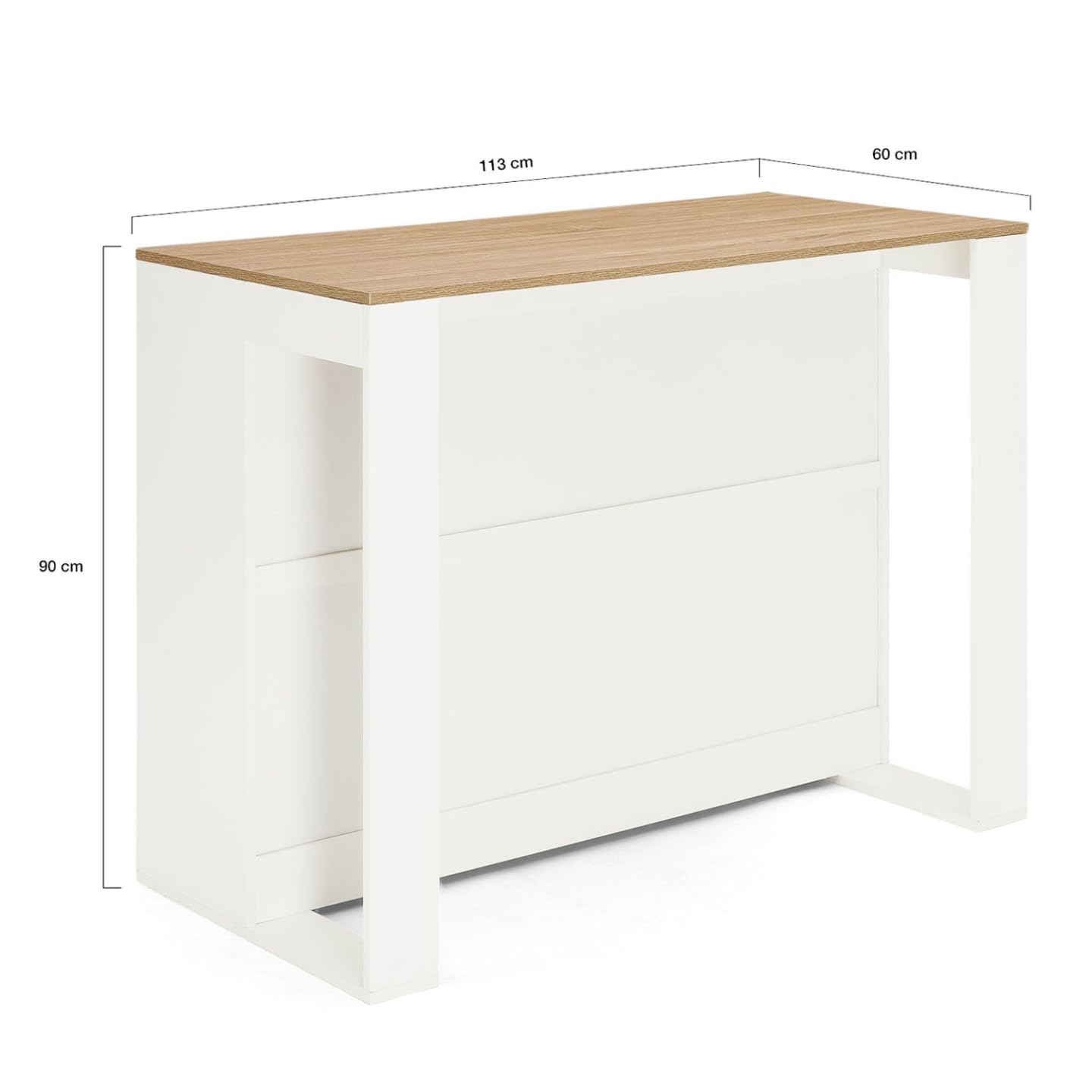 IDMarket - Insel-Bartisch Juno aus weißem Holz und Buchenholzplatte