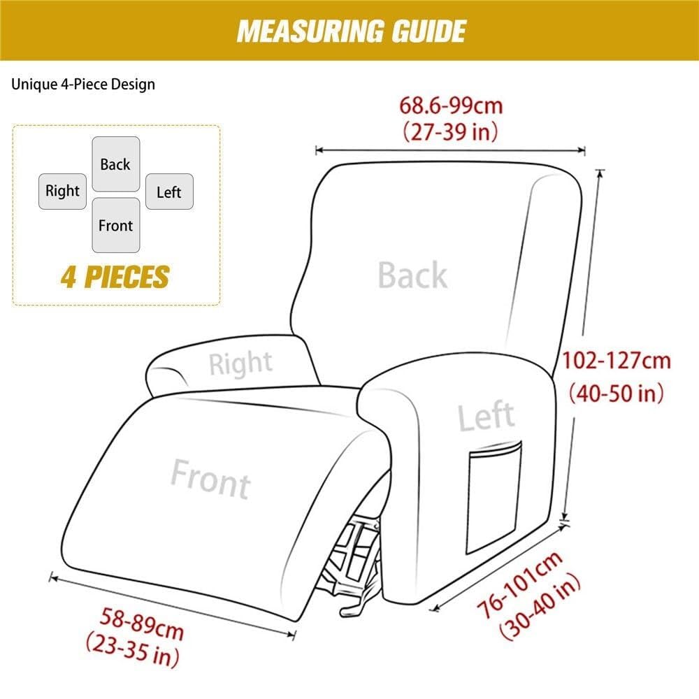 Funda elástica Impermeable para sillón reclinable, Color Liso, Antideslizante, con Bolsillo Lateral, Lavable, Protector de Muebles para Silla.