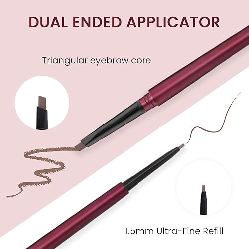 Miniatura 4 de Kaely Juego de 2 lápices de cejas, lápices de cejas de doble extremo para mujer, lápiz de maquillaje de cejas impermeable con cepillo para cejas,
