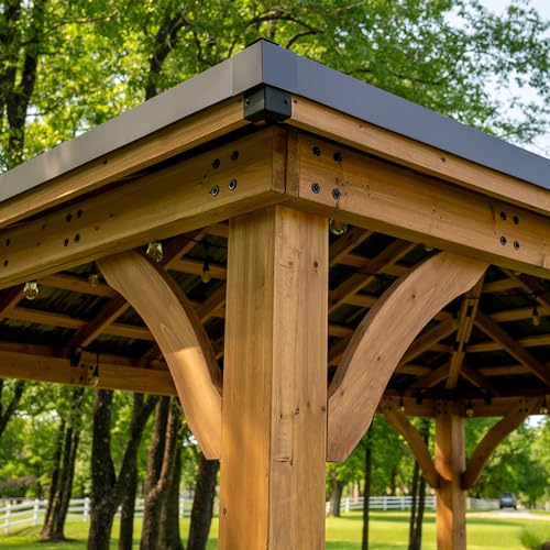 Backyard Discovery Barrington 16' x 12' Cedar Wood Outdoor Gazebo Pavilion with Hardtop Galvanized Steel Hip Roof, Snow Support, Wind Resistance, PowerPort, Shade for Garden, Patio, Deck, Entertaining - image 9