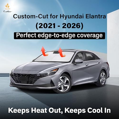 Image of Econour Windshield Sun Shade Compatible for Hyundai Elantra 2021-2024 2025 2026, Sun Visor for Front Windshield & Window Sun Shade Cover, UV Heat Blocker & Protector, Car Accessories