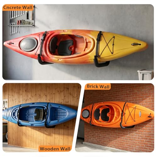 Image of Kayak Storage Rack, Heavy Duty Wall Mount Kayak Hanger for Secure Storage, Garage Hooks for Kayaks, SUP Paddle Boards, Canoes, Surfboards