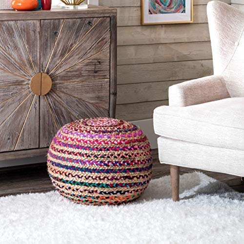 Housine Home Decor Jute Pouf|Ottoman|footrest, for Living Room Sitting Round Ottoman Bean Filled Hand. Designer poufs for Home and Offices (Rainbow Color)-image-44