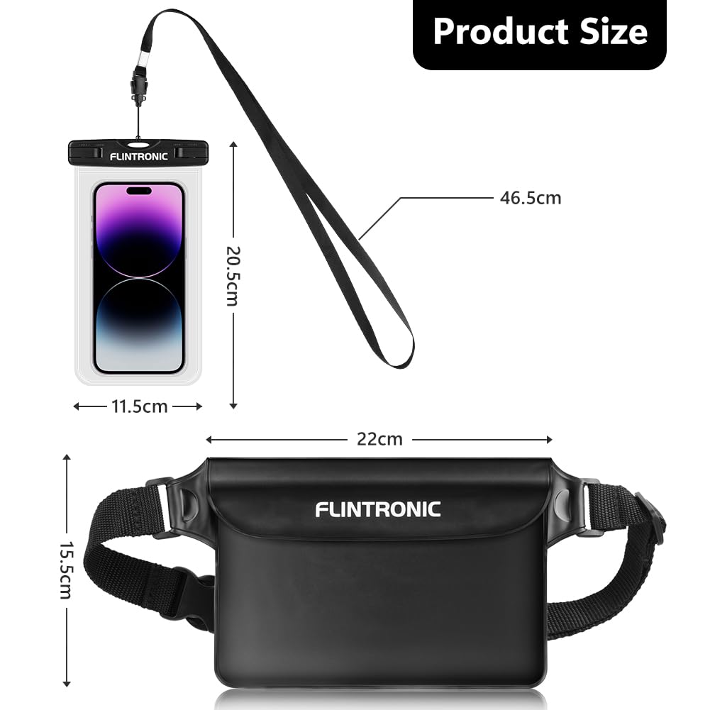 flintronic Wodoodporna torba z regulowanym paskiem na talię, IP68, przezroczysta, dotykowa, sucha torba na plażę, do pływania, wędkowania, pływania łodzią