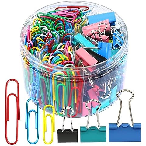 Paper Clips Binder Clips, 340PCS Paper Clips and Binder Clips Assorted Sizes, Colored Paper Clips Large Medium and Small, Binder Clips & Paper Clips Assorted Sizes for Home School Office Supplies Cover