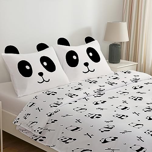 MUSOLEI Cute Panda Bedding Set Double Bed Duvet Covers with Zip Fastening for Kids Boys Girls Black and White Animal Panda Quilt Cover 200 x 200 cm with Pillowcase 50 x 75 cm Bedroom Decor - Image 3
